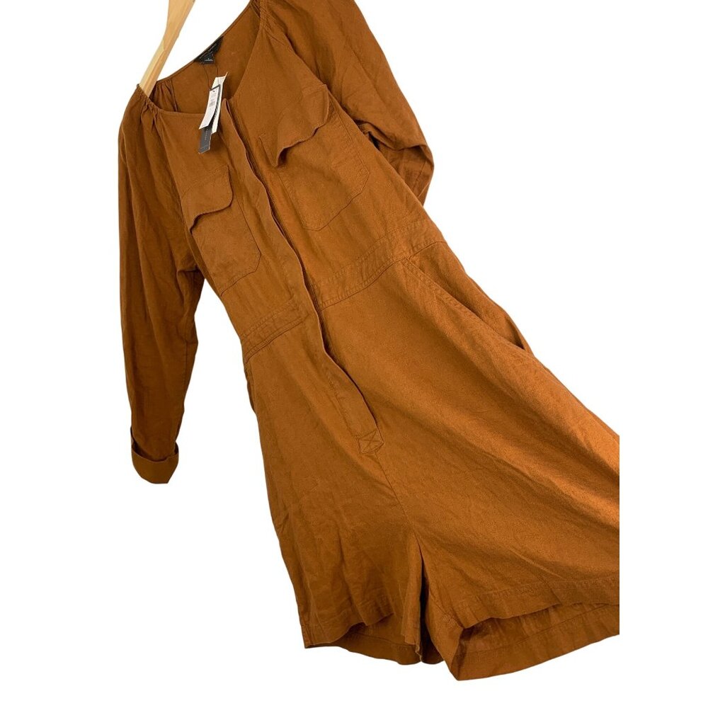Banana Republic Linen Blend Utility Jumpsuit Long Sleeve L Romper RGG10694 NWT